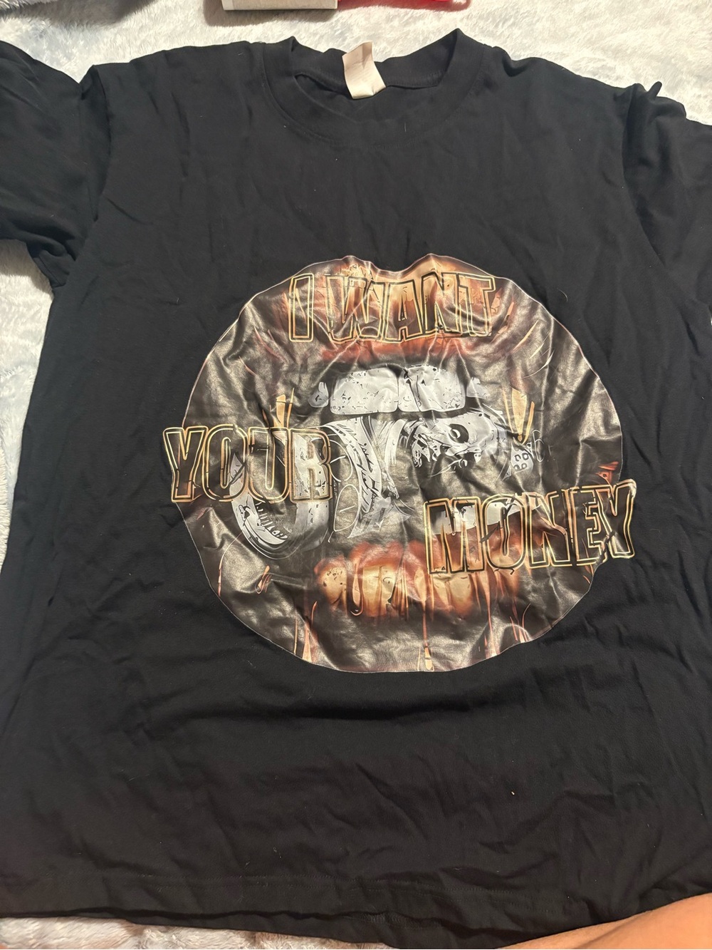 SHEIN Black Short Sleeve Graphic Tee with Gold Accent Print
